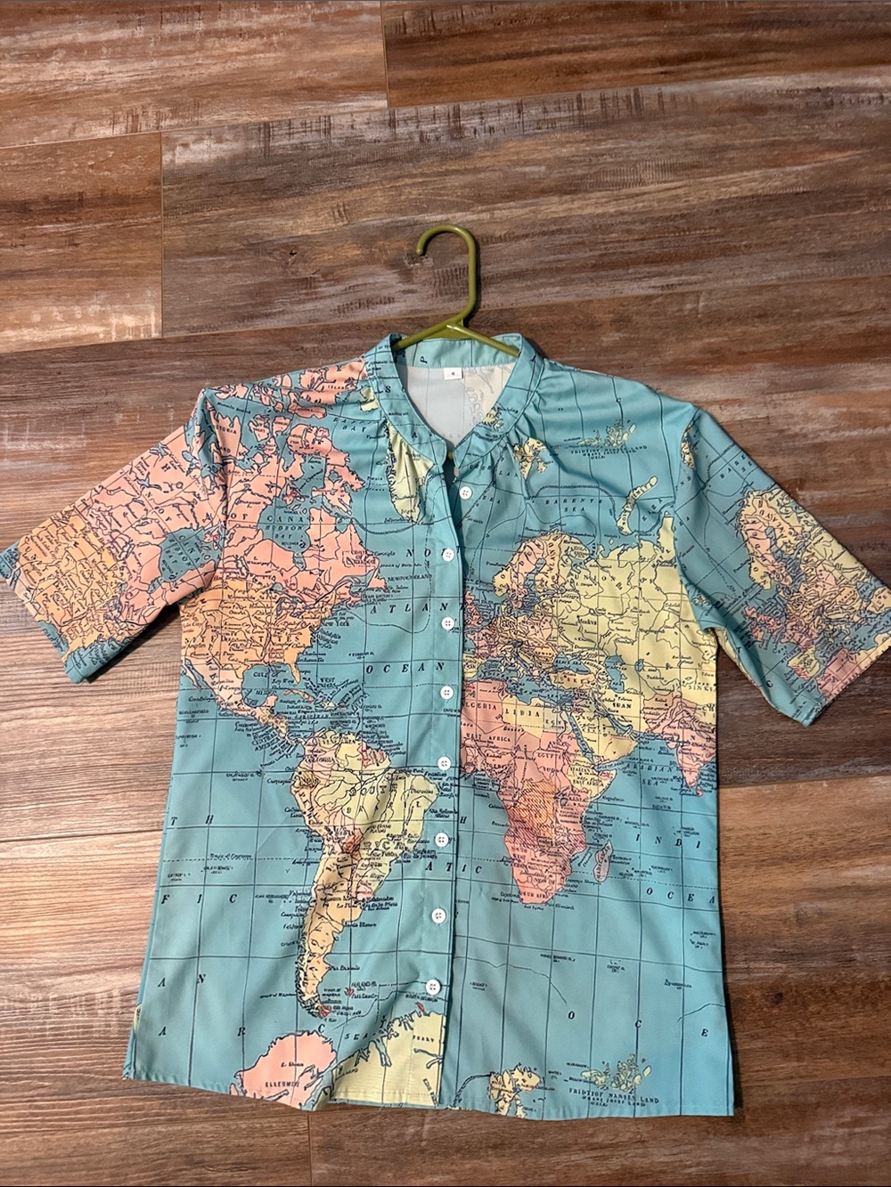 World Map Print Short-Sleeve Shirt - Blue/Multicolor
